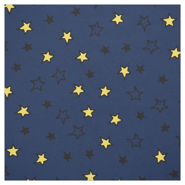 Night Sky Cute Yellow Stars on Navy Blue Pattern Fabric (Swatch)