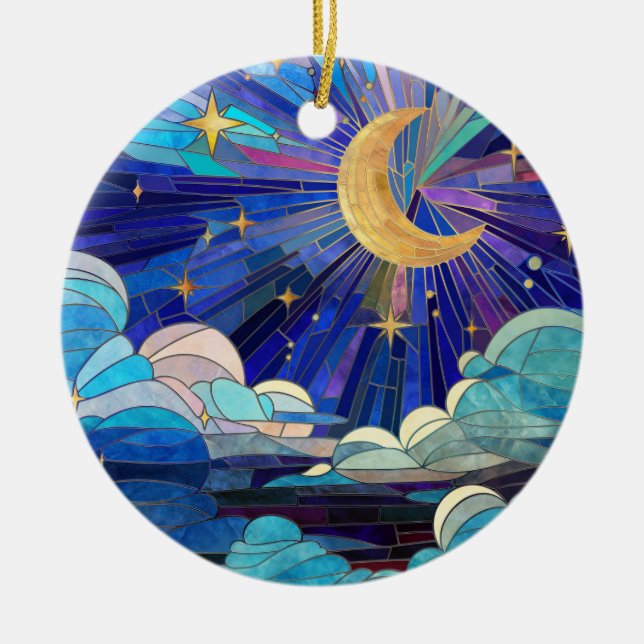 Night Sky - Digital Art Mosaic Ceramic Ornament (Front)