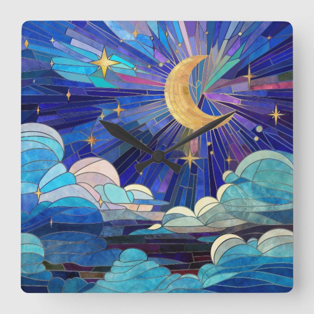 Night Sky - Digital Art Mosaic Square Wall Clock (Front)