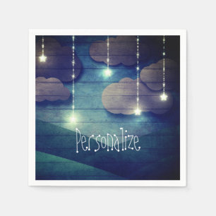 Night sky dream glowing hanging star rustic blue Napkin