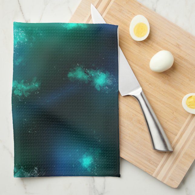 Night Sky Emerald Green Tea Towel (Quarter Fold)