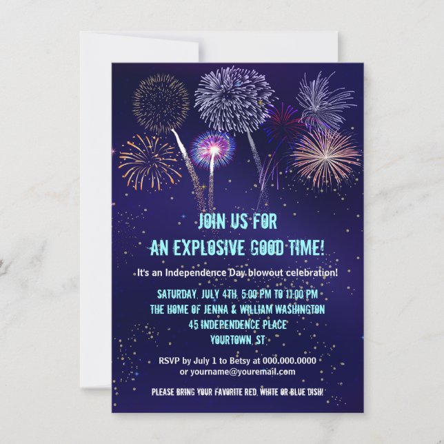 Night Sky Fireworks 4th of July Party Invitation (Front)