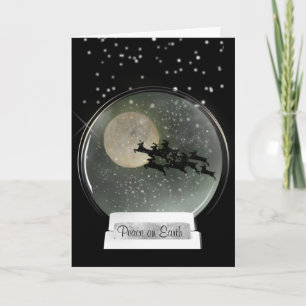 Night Sky Flying Reindeer Snow Globe Christmas  Card