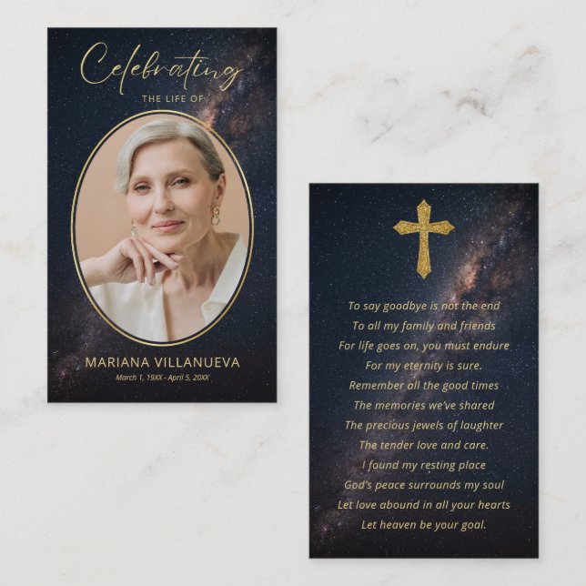 Night Sky Funeral Memorial Prayer Photo Cards (Front/Back)