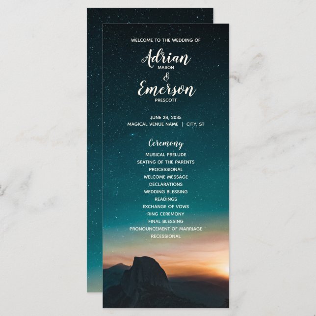 Night Sky Galaxy Mountain Stars Wedding Program (Front/Back)