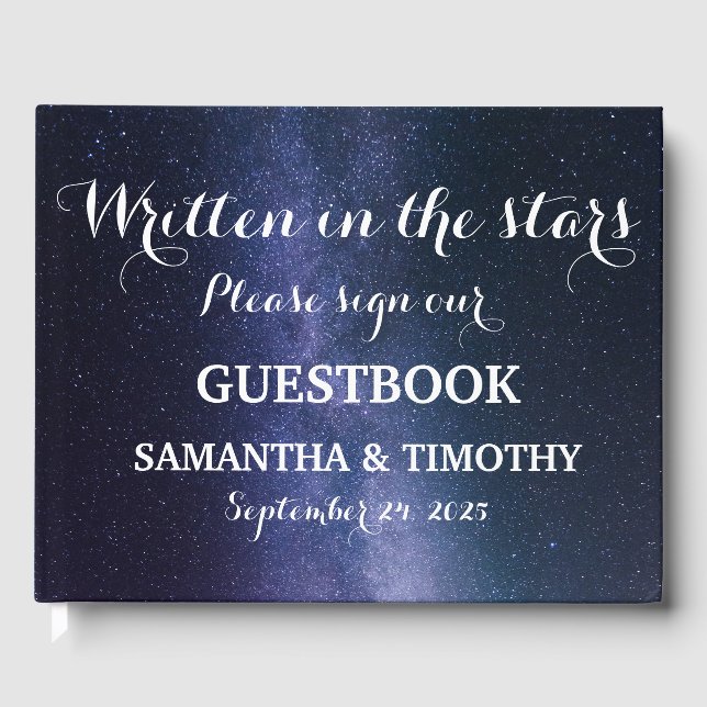 Night Sky Galaxy Stars Space Modern Wedding Guest Book (Front)