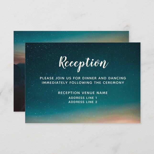Night Sky Galaxy Sunrise Mountain Reception Card (Front/Back)