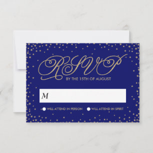 Night Sky Gold Stars Fancy Wedding RSVP Card