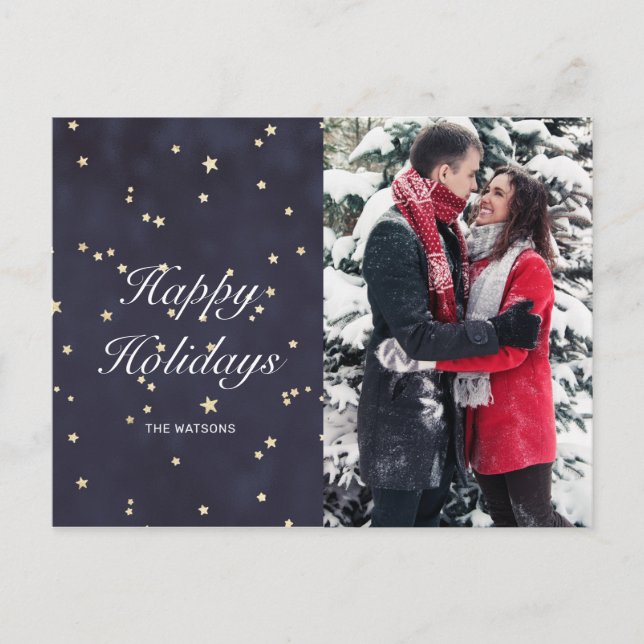 night sky gold stars happy holidays photo postcard (Front)