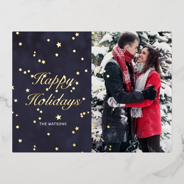 night sky gold stars happy holidays photo postcard (Front)