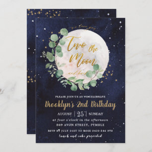 Night Sky Greenery Two the moon 2nd Birthday Party Invitation