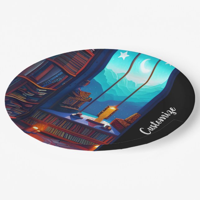 Night Sky Library  Paper Plate (Angled)