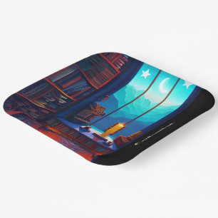 Night Sky Library Square Paper Plate