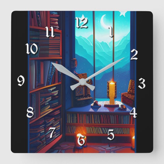 Night Sky Library  Square Wall Clock (Front)