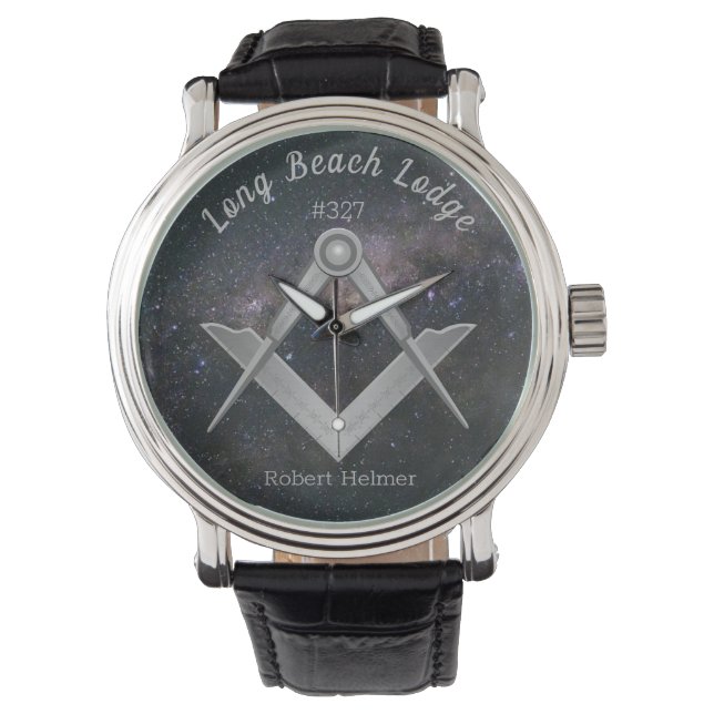 Night Sky Masonic Symbol Monogrammed Watch (Front)