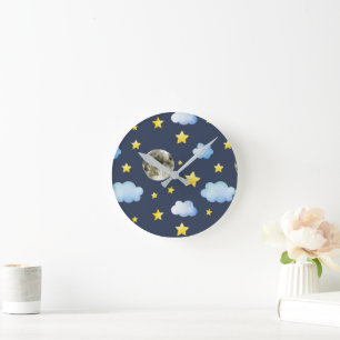 Night Sky Moon And Clouds Acrylic Wall Clock