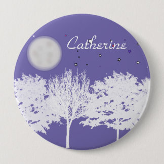 Night sky moon and stars trees silhouette art  10 cm round badge
