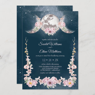 Night Sky Moon Phases Pink & Blue Handfasting Invi Invitation