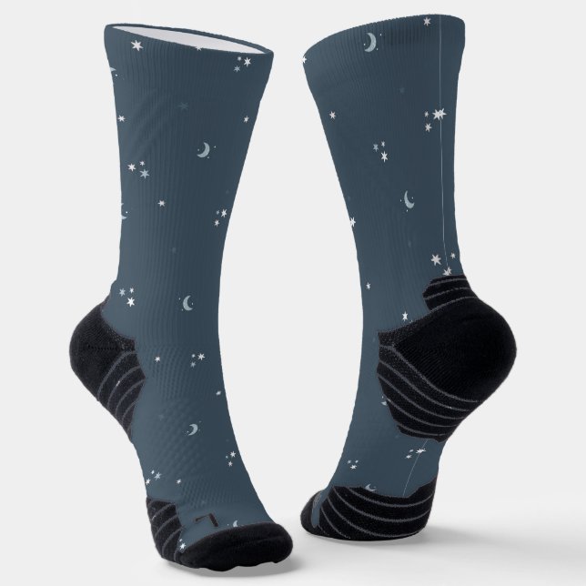 Night Sky Moon & Stars Pattern Socks (Angled)