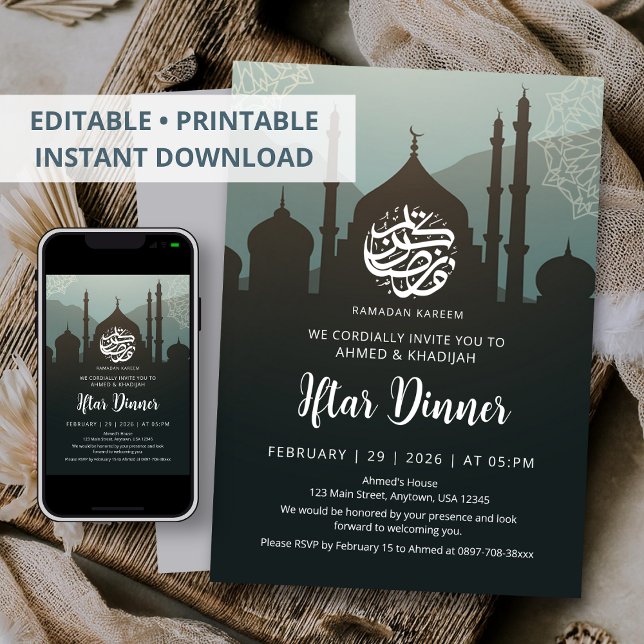 Night Sky Mosque Silhouette Ramadan Iftar Dinner Invitation (Creator Uploaded)