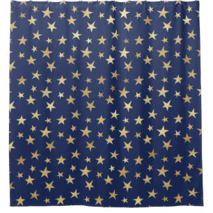 Night Sky Navy and Gold Stars Shower Curtain