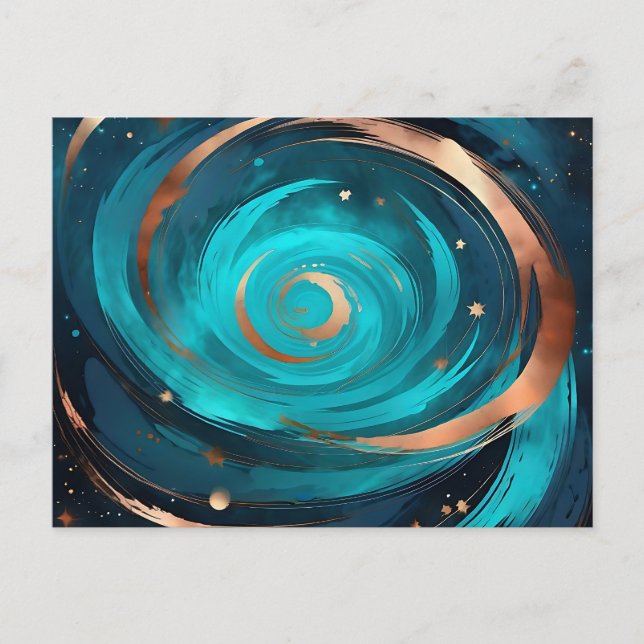 Night Sky Nebula Turquoise And Copper Metallic Postcard (Front)