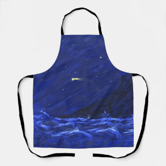 Night Sky Ocean Cliff Shooting Star Canvas Apron