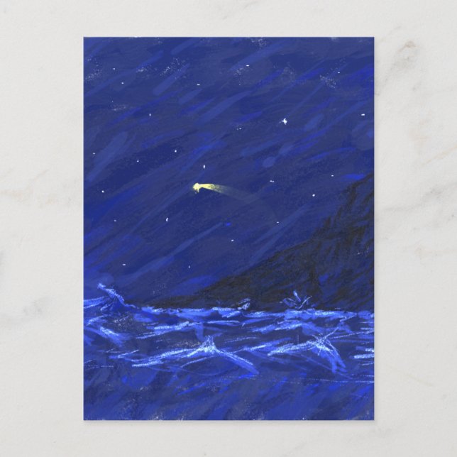 Night Sky Ocean Cliff Shooting Star Canvas Postcard (Front)