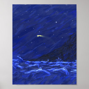 Night Sky Ocean Cliff Shooting Star Canvas Poster