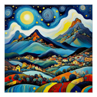 Night sky over mountains 1 poster