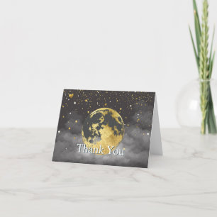 Night Sky Over the Moon and Stars Celestial Gold Thank You Card
