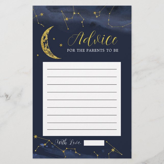 Night Sky Over the Moon Baby Shower Advice Card (Front)