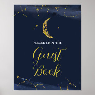 Night Sky Over the Moon Baby Shower Guest Book