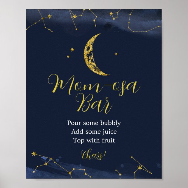 Night Sky Over the Moon Baby Shower Mum-osa Bar Poster (Front)