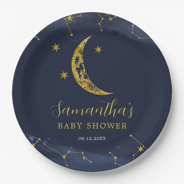 Night Sky Over the Moon Baby Shower Paper Plate (Front)