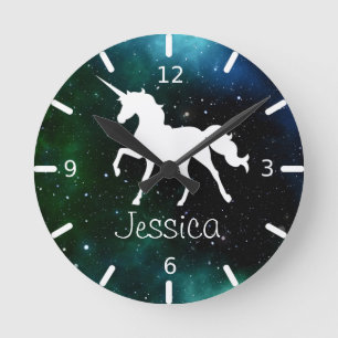 Night Sky Personalised Unicorn Round Clock