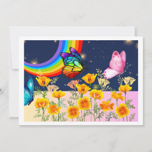 Night Sky, Rainbow, Butterflies, and Flowers Holiday Card