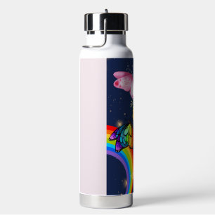 Night Sky, Rainbow, Butterflies, and Flowers Water Bottle
