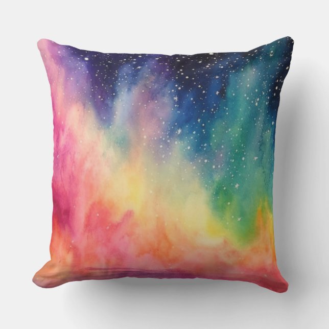 Night Sky Rainbow Watercolour Abstract Art Cushion (Front)