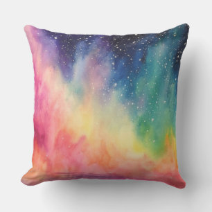 Night Sky Rainbow Watercolour Abstract Art Cushion