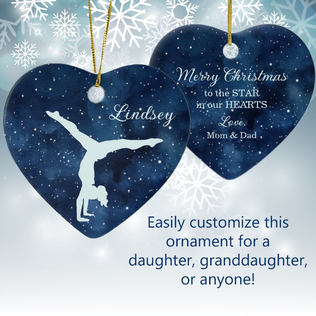 Night Sky Silver Blue Gymnast Christmas Ceramic Ornament (Creator Uploaded)