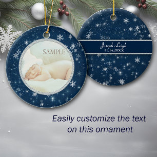 Night Sky Snowflakes Baby Photo Template Ceramic Ornament