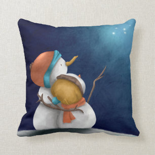 Night sky Snowmen looking at the stars Cushion