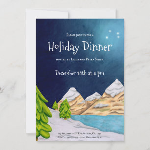 Night Sky Snowy Mountain Holiday Dinner Party Invitation