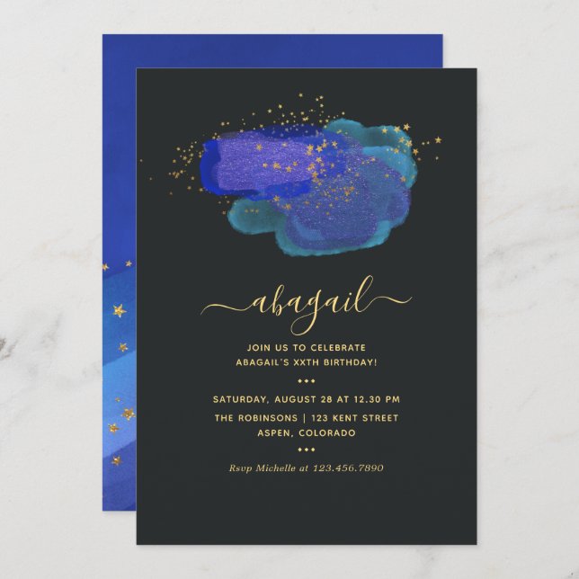 Night Sky Space Stars Fantasy Birthday Party Invitation (Front/Back)