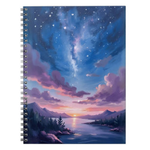 Night Sky Starry Lake Purple Watercolor Notebook