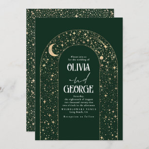 Night Sky Stars Emerald Green Celestial Wedding Invitation
