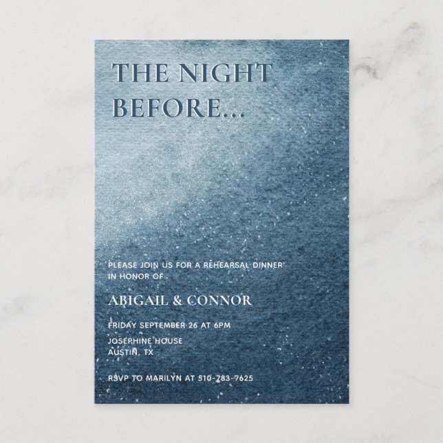 Night Sky Stars Navy Blue White Rehearsal Dinner Enclosure Card (Front)