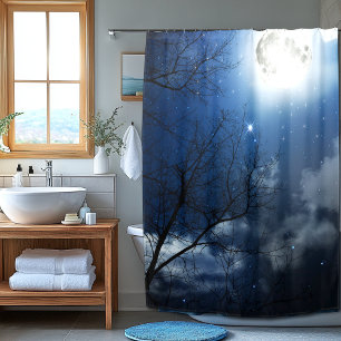 Night Sky Trees Moon & Stars Shower Curtain