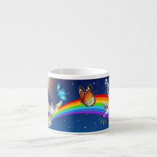 Night Sky, Two Birds, Butterflies, and a Rainbow Espresso Cup